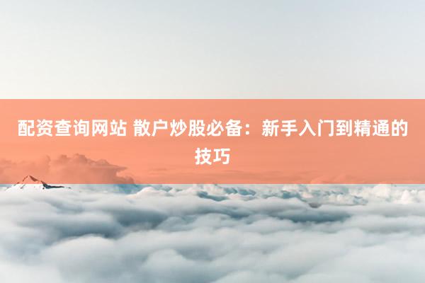 配资查询网站 散户炒股必备：新手入门到精通的技巧