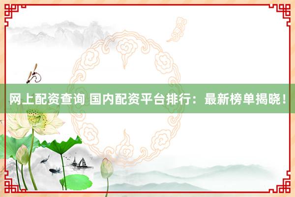网上配资查询 国内配资平台排行：最新榜单揭晓！