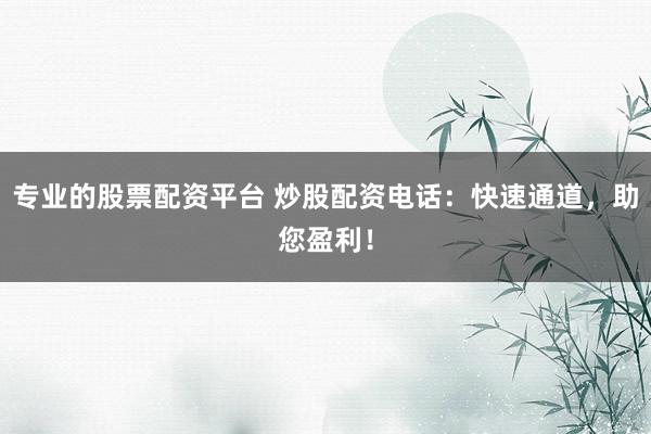 专业的股票配资平台 炒股配资电话：快速通道，助您盈利！