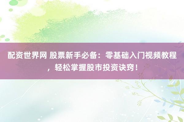 配资世界网 股票新手必备：零基础入门视频教程，轻松掌握股市投资诀窍！