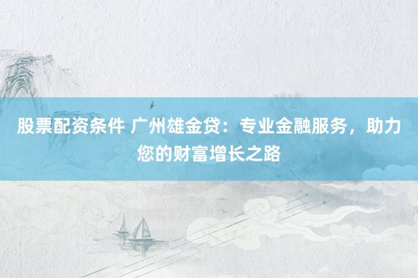 股票配资条件 广州雄金贷：专业金融服务，助力您的财富增长之路