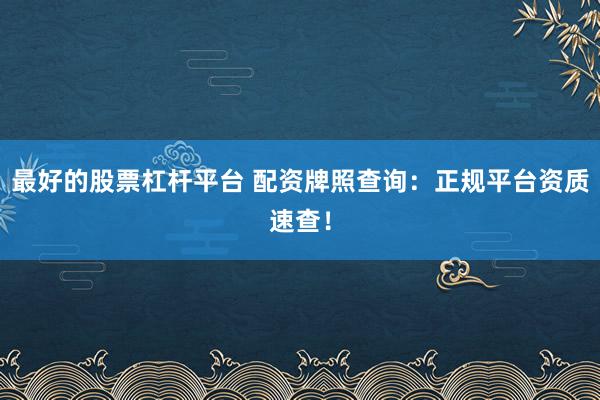 最好的股票杠杆平台 配资牌照查询：正规平台资质速查！