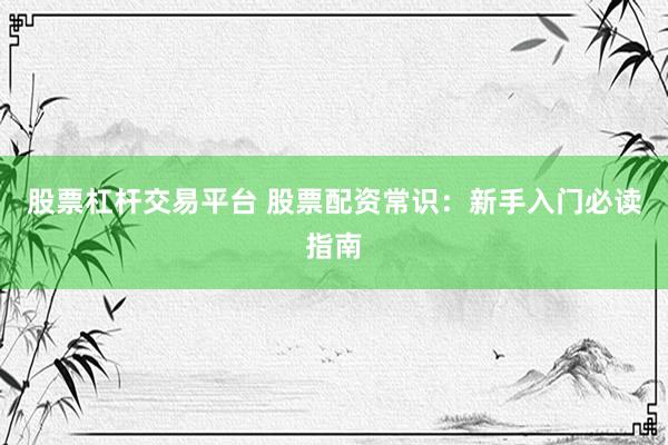 股票杠杆交易平台 股票配资常识：新手入门必读指南