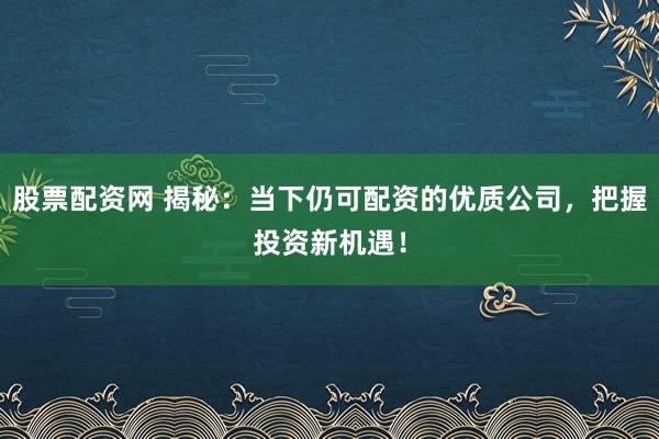 股票配资网 揭秘:当下仍可配资的优质公司,把握投资新机遇!