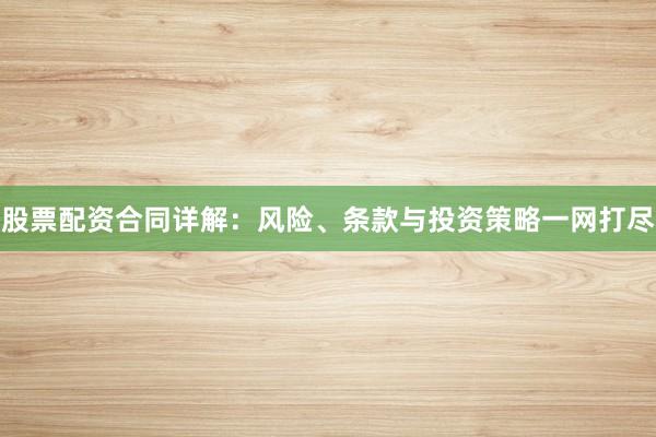股票配资合同详解：风险、条款与投资策略一网打尽