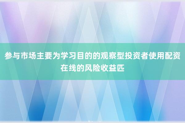参与市场主要为学习目的的观察型投资者使用配资在线的风险收益匹