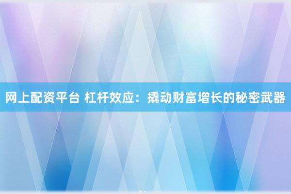网上配资平台 杠杆效应：撬动财富增长的秘密武器