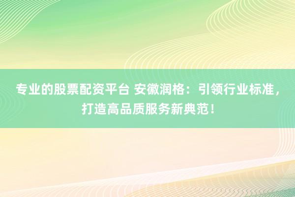 专业的股票配资平台 安徽润格：引领行业标准，打造高品质服务新典范！