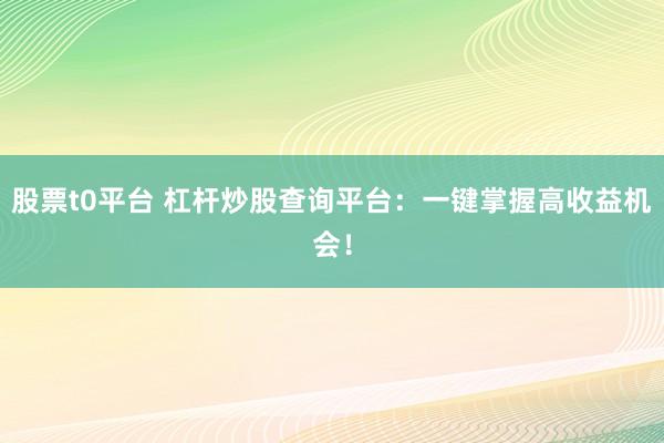 股票t0平台 杠杆炒股查询平台:一键掌握高收益机会!