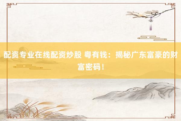 配资专业在线配资炒股 粤有钱：揭秘广东富豪的财富密码！